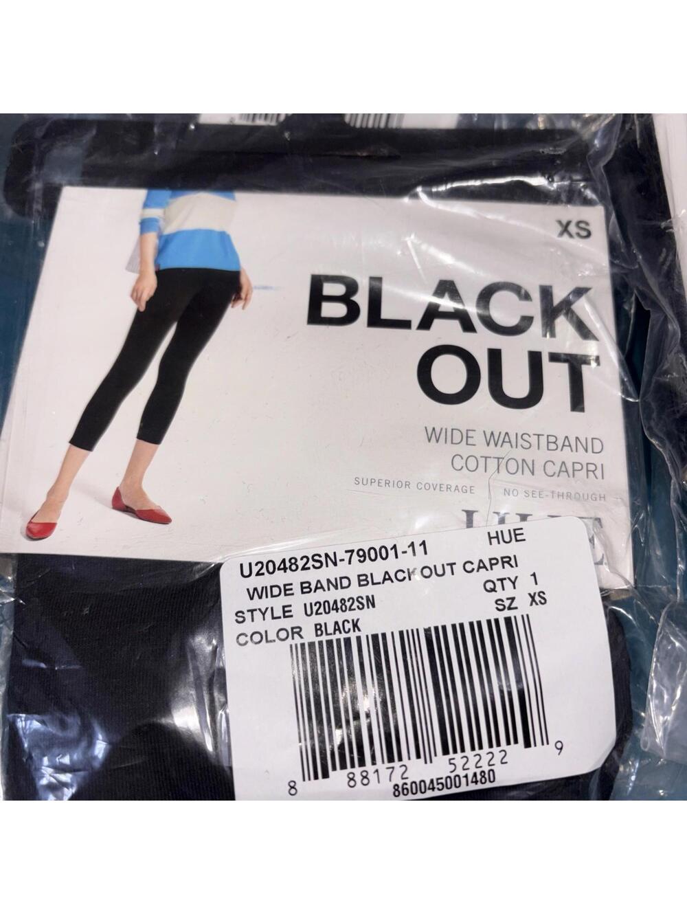 Black HUE Wide Waistband Cotton Capri Pants, Women's Size XS New In Package